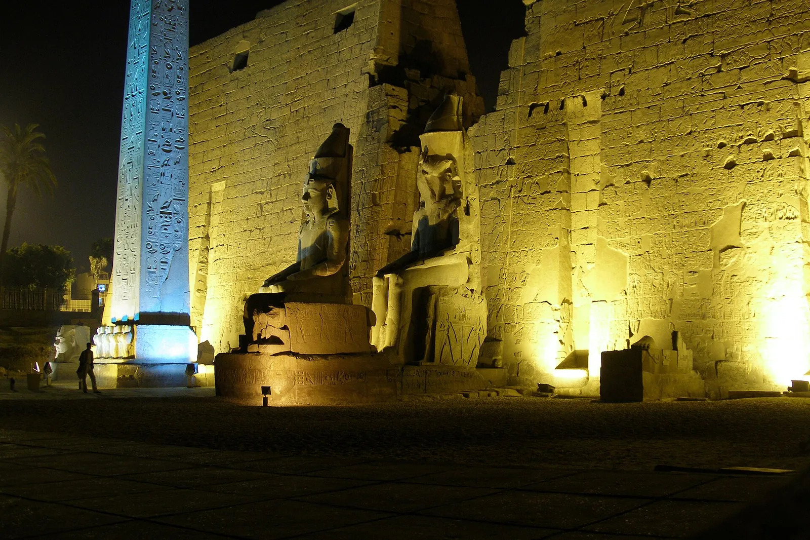 Luxor Temple lit at night in Egypt