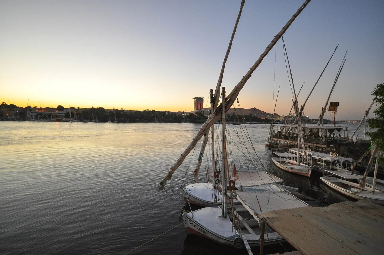 Feluccas on the Nile at sunset