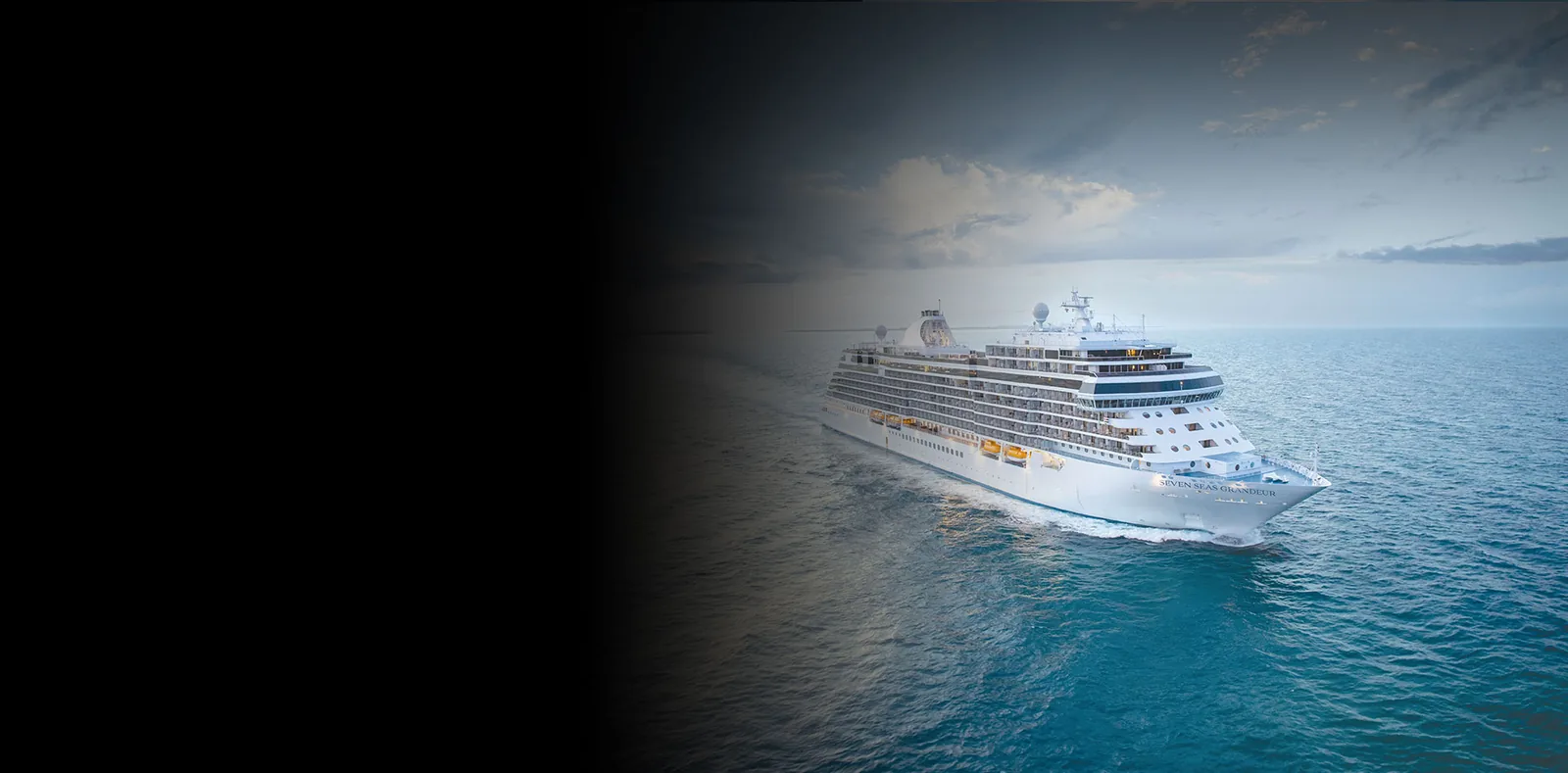 Luxury expedition-ready cruise ship at sea with quiet outer decks