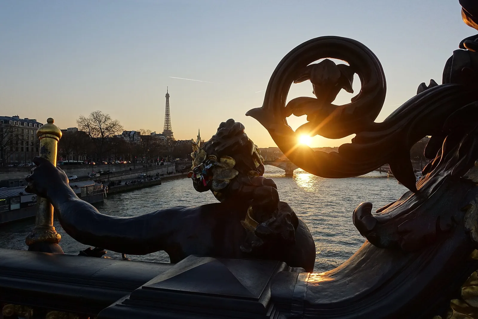 Sunset along the Seine at Pont Alexandre III in Paris