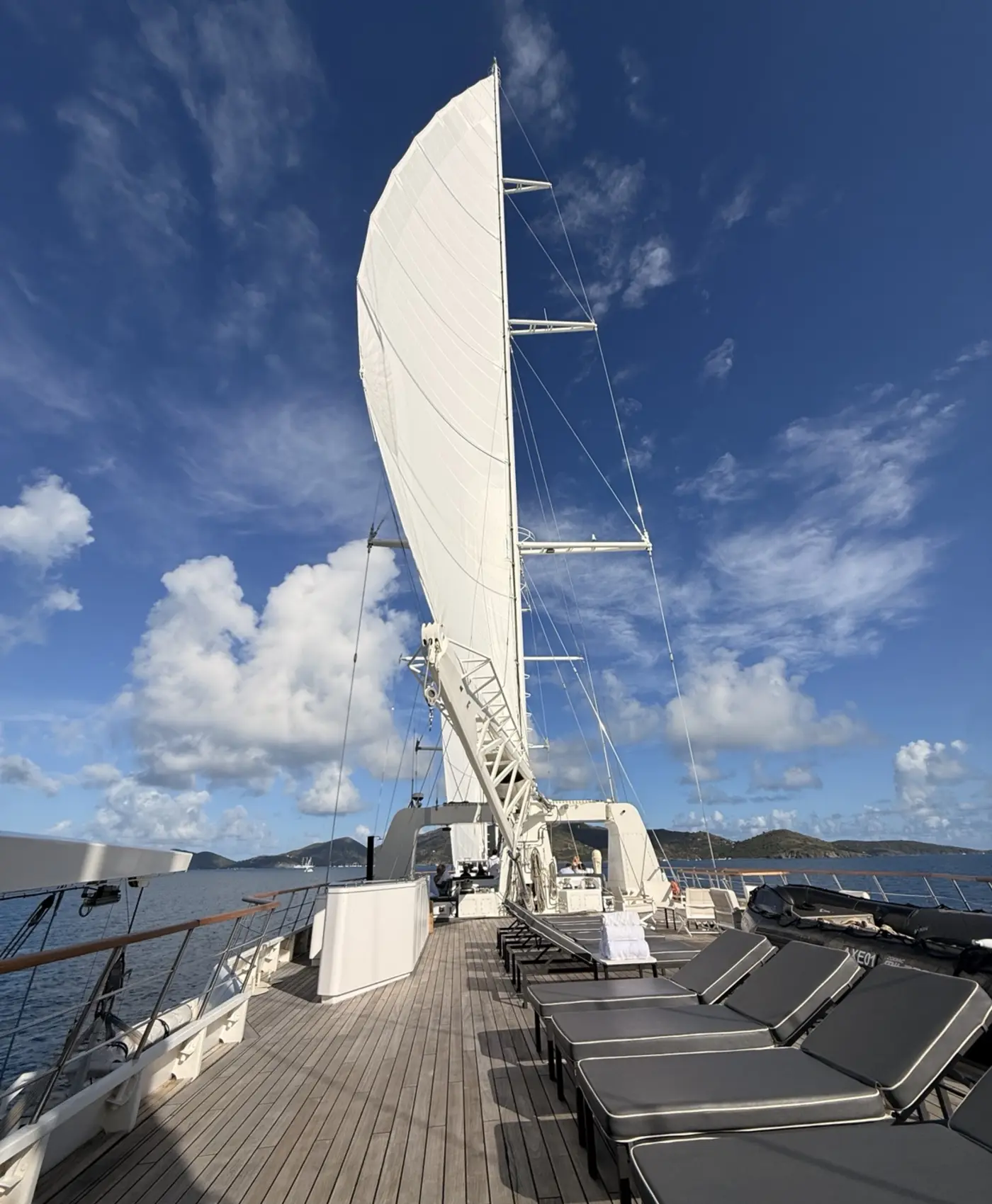 Sails raised above Le Ponant's deck