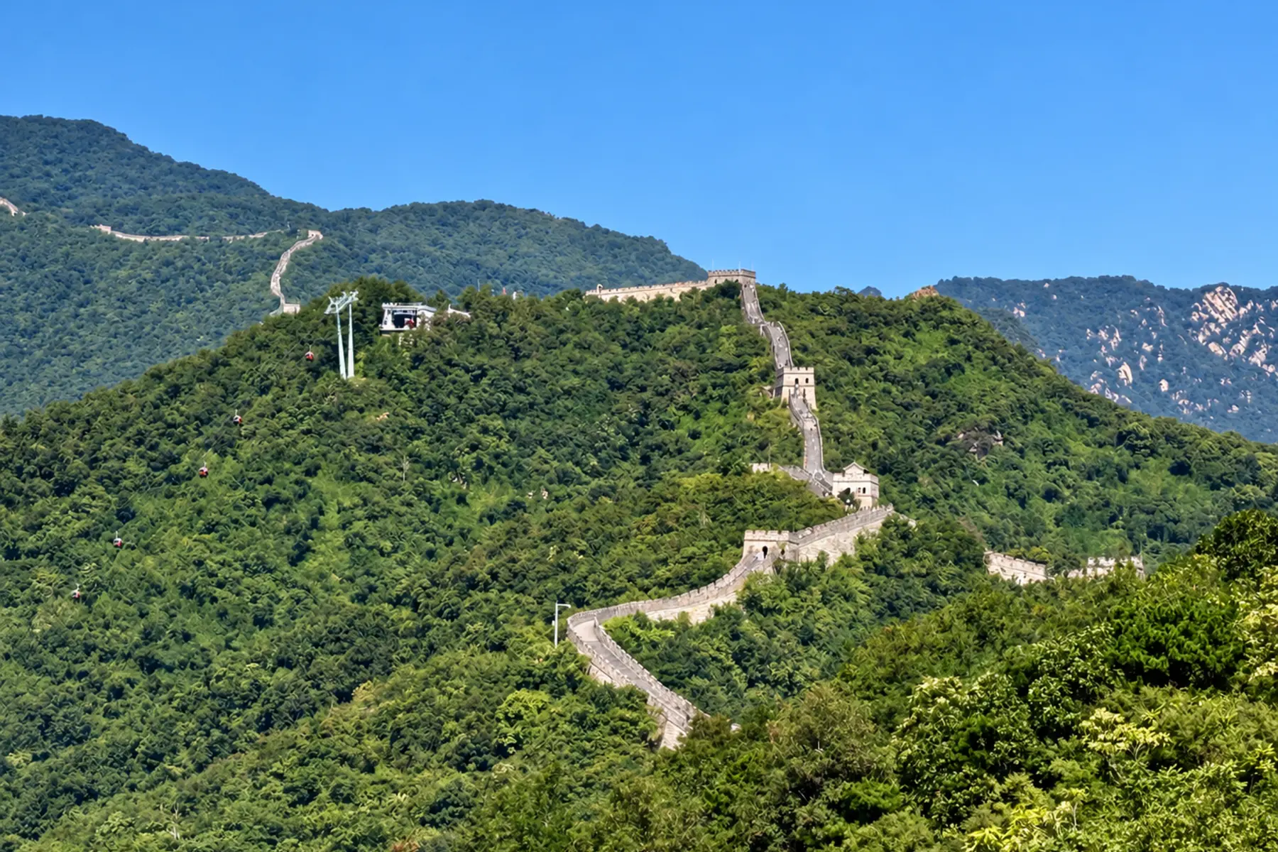 Great Wall through emerald mountains